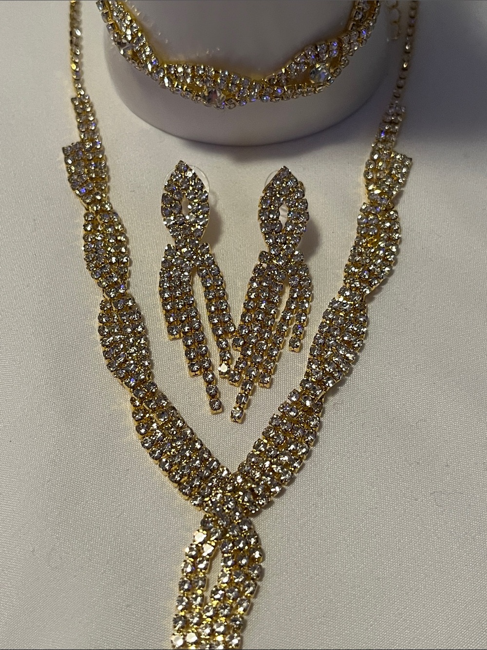 Gold Crystal Necklace, Bracelet & Earrings Set NWT
